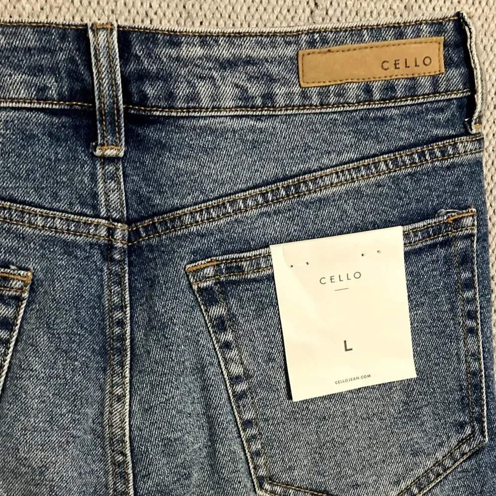 Cello Denim Jean Shorts Womens‎ Large Blue Ripped Distressed Button Fly Grunge